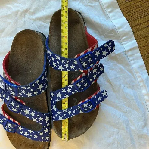 Birkenstock  Birkis American Flag Red White Blue Stars Slip On Buckle Sandals