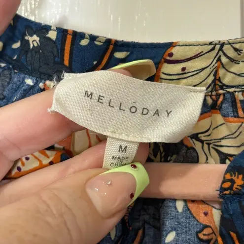 MELLODAY FLORAL PRINT BELTED LONG SLEEVE A-LINE DRESS IN DARK BLUE PRINT