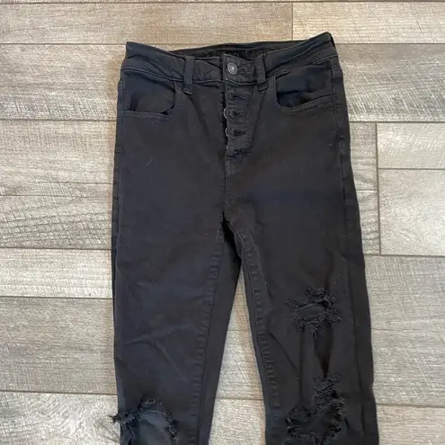 American Eagle Size 0 Black Distressed Super High-Rise Jeggings