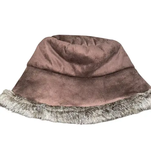 Daniele Meucci Bucket Hat Cap Faux Fur Made in Florence Italy OS Holiday Brown