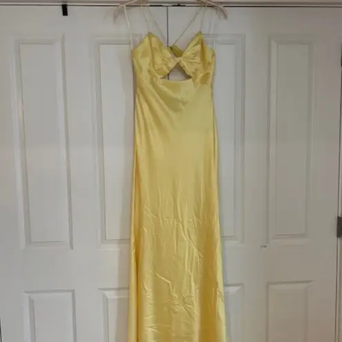 Mac Duggal yellow twist front gown maxi dress bridesmaid formal 14