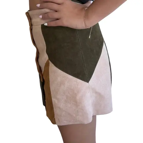 Raga Color block Faux Suede Patchwork Micro Mini Skirt Small Retro Vibes