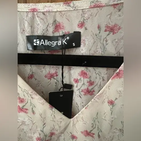 Allegra K NWT Peasant Floral Dress V Neck Ruffles Tiered Puff Sleeves Small-flaw