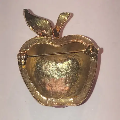 Red Enamel Apple Teacher School Vintage Brooch