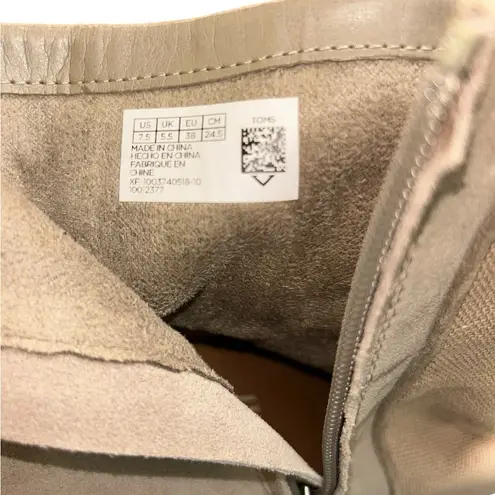 Toms  Evie Floral Embroidered Suede Canvas Block Heel Boot Taupe Women's Size 7.5