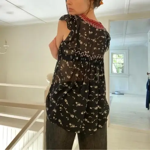 Ulla Johnson Anosha Floral Silk Georgette Blouse in Midnight Size 2 Retail $357