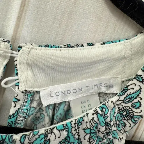 London Times Women’s 8 Blue Green Patterned Maxi Dress