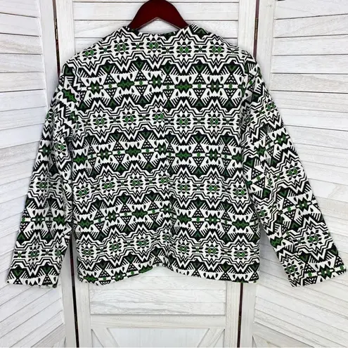 Designed by BLING Aztec Print Dobby Weave Boho Jacket Green White Black Small