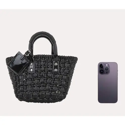 8 Other Reasons Black Woven Tote Bag Top Handle Shoulder Strap 8x7.25 x4.5 NEW