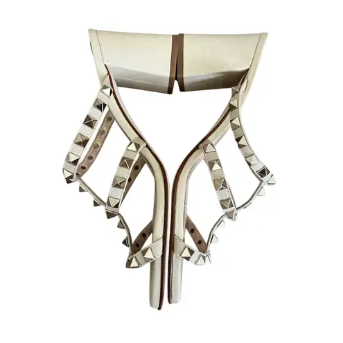 French Sole Foster Gold Triangle Stud Sandals Beige Leather 7.5 Block Heel