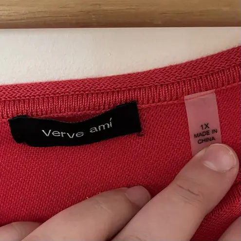 Verve Ami Womens Size 1X Fuschia Pink Red Long Sleeve Asymmetrical Sweater