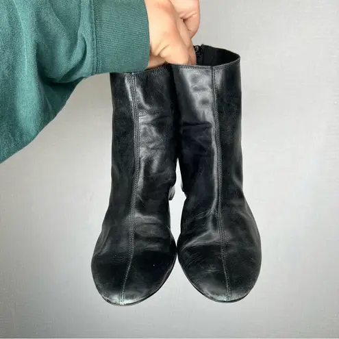 Mango  | leather ankle mid heeled boots Round toe black 38