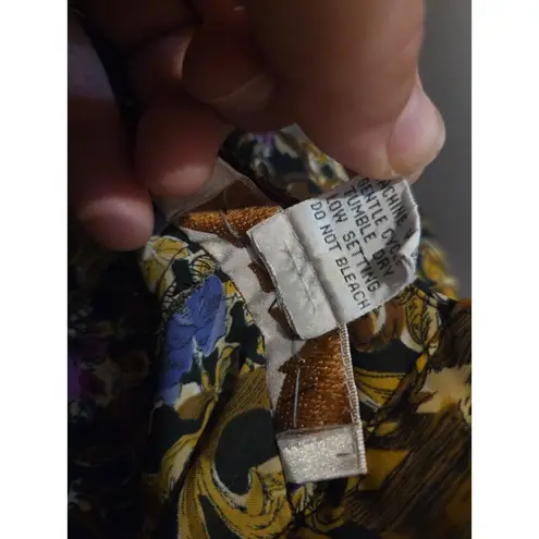 Jordan Gold Floral Print Button Up, Women's Size 12, Sheer Blouse, Long Sleeve Yellow