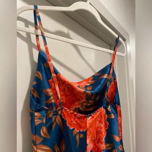 Cantonwalker Navy & Red Floral Cowl Neck Sleeveless Satin Slip Mini Dress