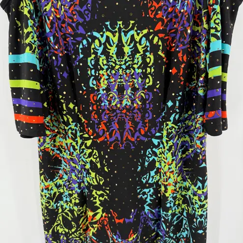 Joseph Ribkoff Dress SZ 10 Black Cold Shoulder Multi Sheath Knee Length Bodycon