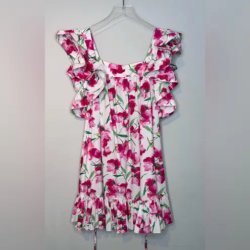 Misa Selma Belted Pink White Floral Cotton Mini Dress