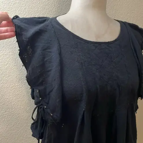 Free People  Tiny Bells Beaded‎ Women’s Small Black Ruffled Tank Top XS