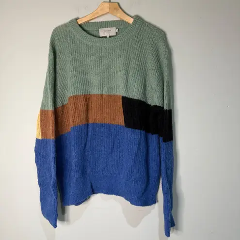 MUUHTHE Wool Alpaca Blend Color Block Crew Neck Knit Sweater Size 42 Blue Size L