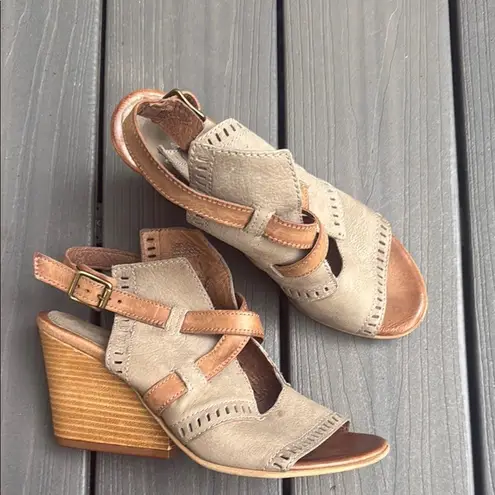 Miz Mooz Tan and Brown Wedges with Adjustable Straps Peep toe Leather Sandals 40
