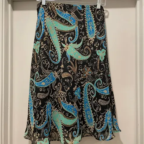 East 5th VTG 90s Black, Tan, & Blue Paisley Print Knee-Length Skirt - Large