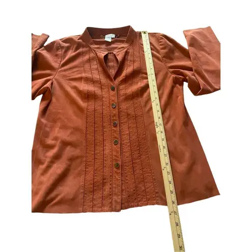 Worth Women’s 100% Leather Button Down Long Sleeve Blouse Orange Rustic 16