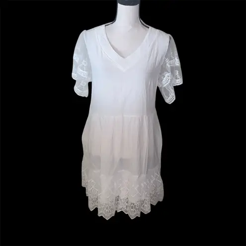 Women's Midi Dress White Lace Sleeves Wedding Lined V