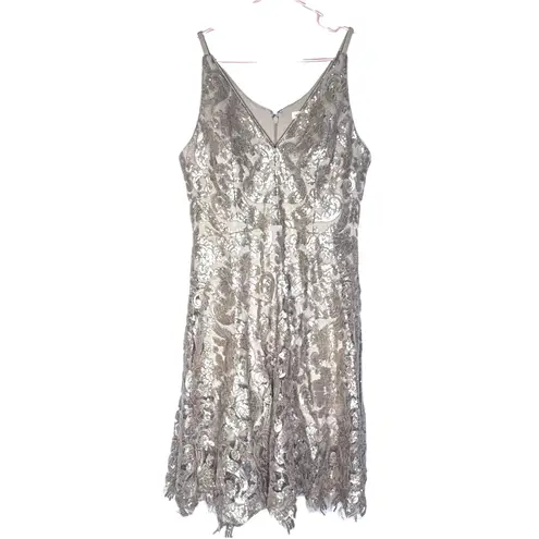 Dress the Population Blair Plunging Fit & Flare Sequin Midi Dress, Gold/Nude, XL
