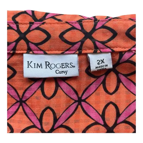 kim rogers  Curvy Button Up Blouse Geometric Print Orange Pink Women Plus Size 2X