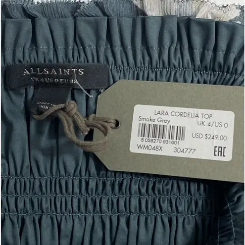 ALLSAINTS NWT Lara Cordelia Off Shoulder Top Size 0 Smoke Grey Floral Blouse