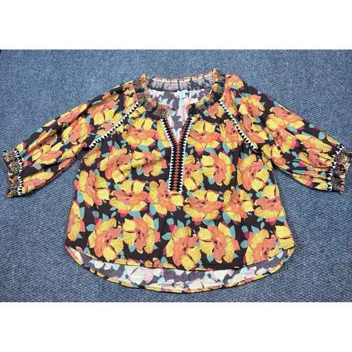 Sundance Hibiscus Tropical Blooms Floral Cotton Top Womens Size Petite M