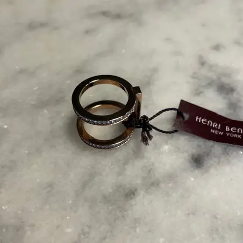 Henri Bendel Rose Gold Linked Puzzle Ring with Clear Crystals - Size 5.25 - NWT