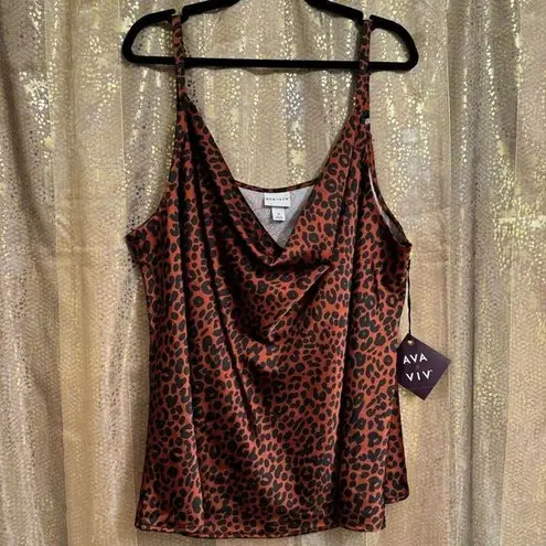 Ava & Viv  Cheetah Copper Brown Black Silky Satin Cowl Neck Top 3X NWT