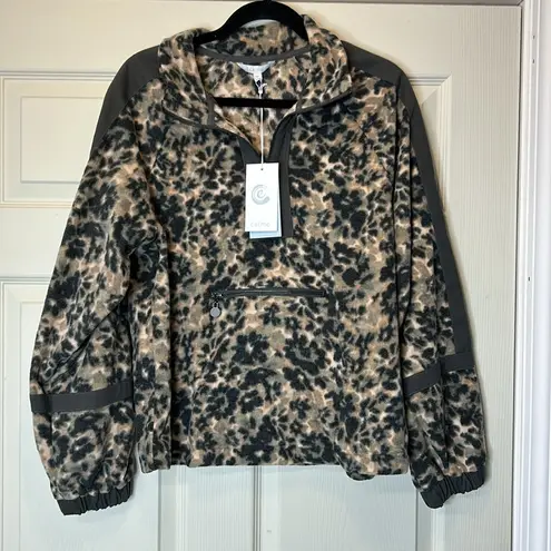 Johnny Was Calme Jacket Coat Half Zip Fleece Pullover Sweater Animal Print NWT M