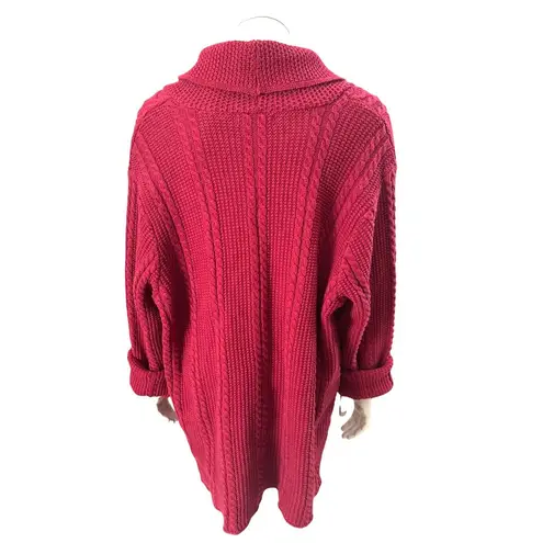 Jeanne Pierre Woman 2X Red Cotton Cable Knit Sweater Shawl Collar Cozy Citycore