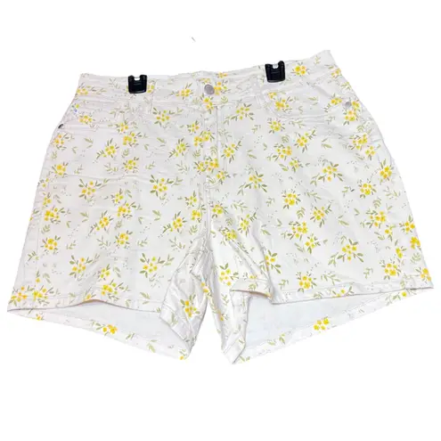 Judy Blue Shorts Womens 1XL White Yellow Floral Print Denim Casual Summer Comfy