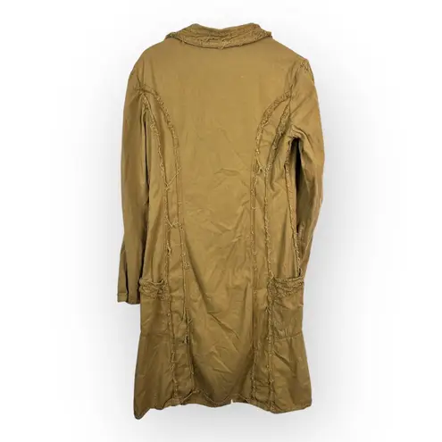 XCVI Womens Medium Vintage Long Frayed Jacket Made USA Cotton Tan Lagenlook