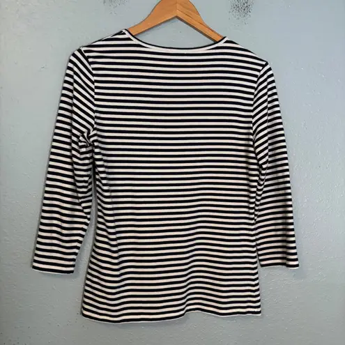 J. McLaughlin J. McLaughlin Striped 3/4 Sleeve Crewneck Top Navy White Size Medium Classic