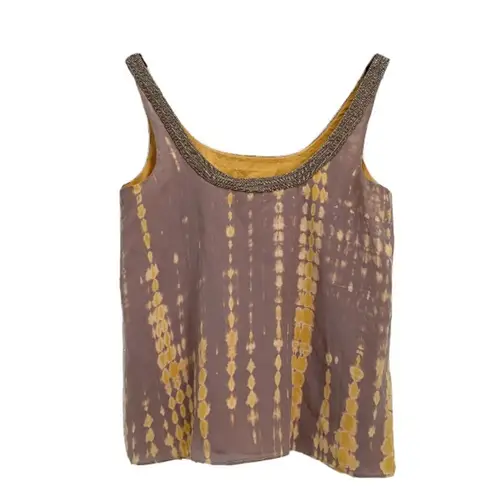 Tangerine Double Scoop Neck Beaded 100% Silk Top S