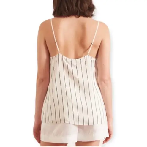 Tibi Women’s Silk Anna Stripe Spaghetti Strap Cami in White and Black Size 0