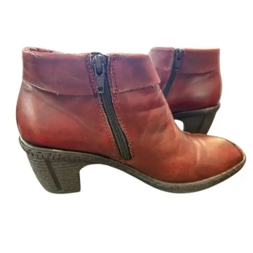 Rieker Womens Burgundy Leather Ankle Boots With Side Zipper & Lace
