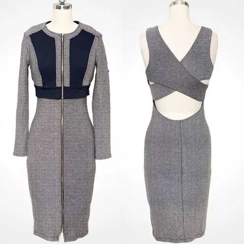 Bebe  Metallic Zip Bodycon Midi Dress with Jacket Black & Silver Size Small