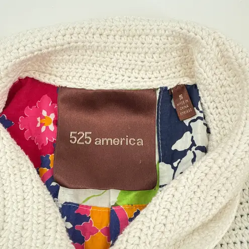 525 America Crochet Long Cardigan Sweater White Short Sleeve Snap Front Small