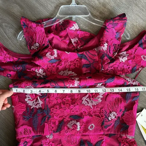 H by Halston Halston Bright Raspberry Dress with Floral lace embroidery