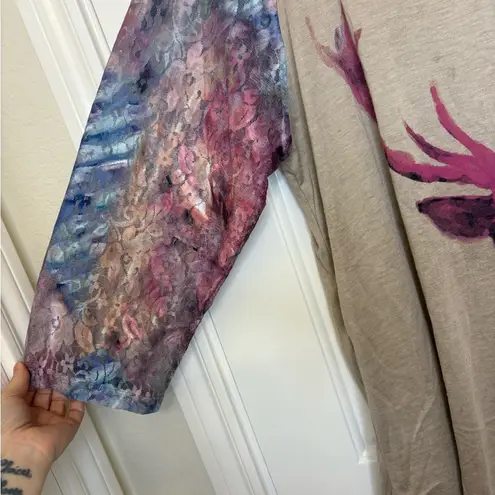 Southern Grace Deer Print Lace Raglan Top XL Boho Western Cabincore NWT