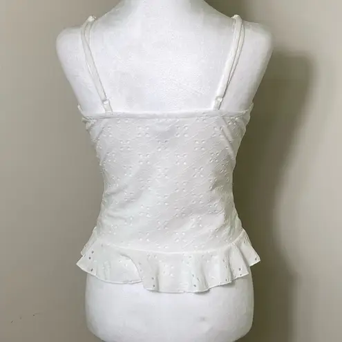 Womens Eyelet Lace Spaghetti Strap Corset Top With Ruffles Size Medium White - Image 2