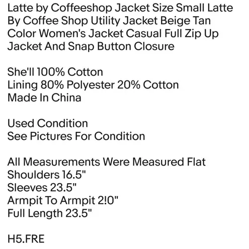 Coffee Shop Latte by Jacket Size Small Latte By Utility Jacket Beige Tan Color