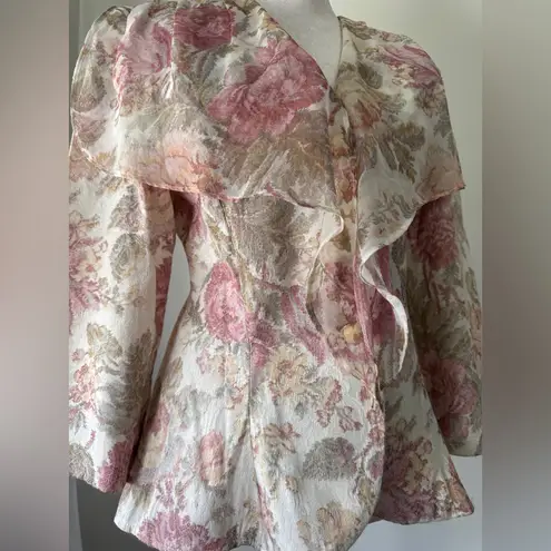 Vintage ‘90s SL Fashions Cream Floral Print Button Front Lightweight Jacket Pink