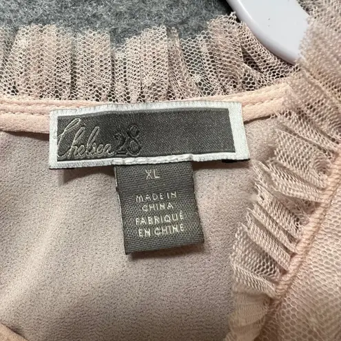 Chelsea28 Top XL Blush Pink Sheer Mesh Ruffle Trim Sleeveless Blouse