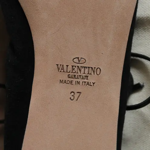 Valentino Black Suede Gold Rockstud Lace Up Ankle