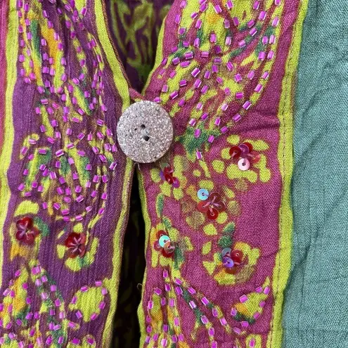Soft Surroundings Carnival Batik Topper Open Front Beaded cardigan coat size XS